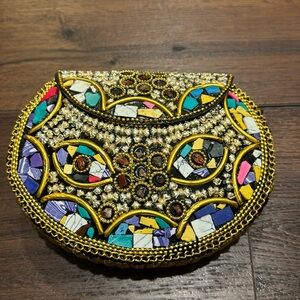 Ramla Mosaic Handmade Moroccan multicolor Handbag with gold color chain.